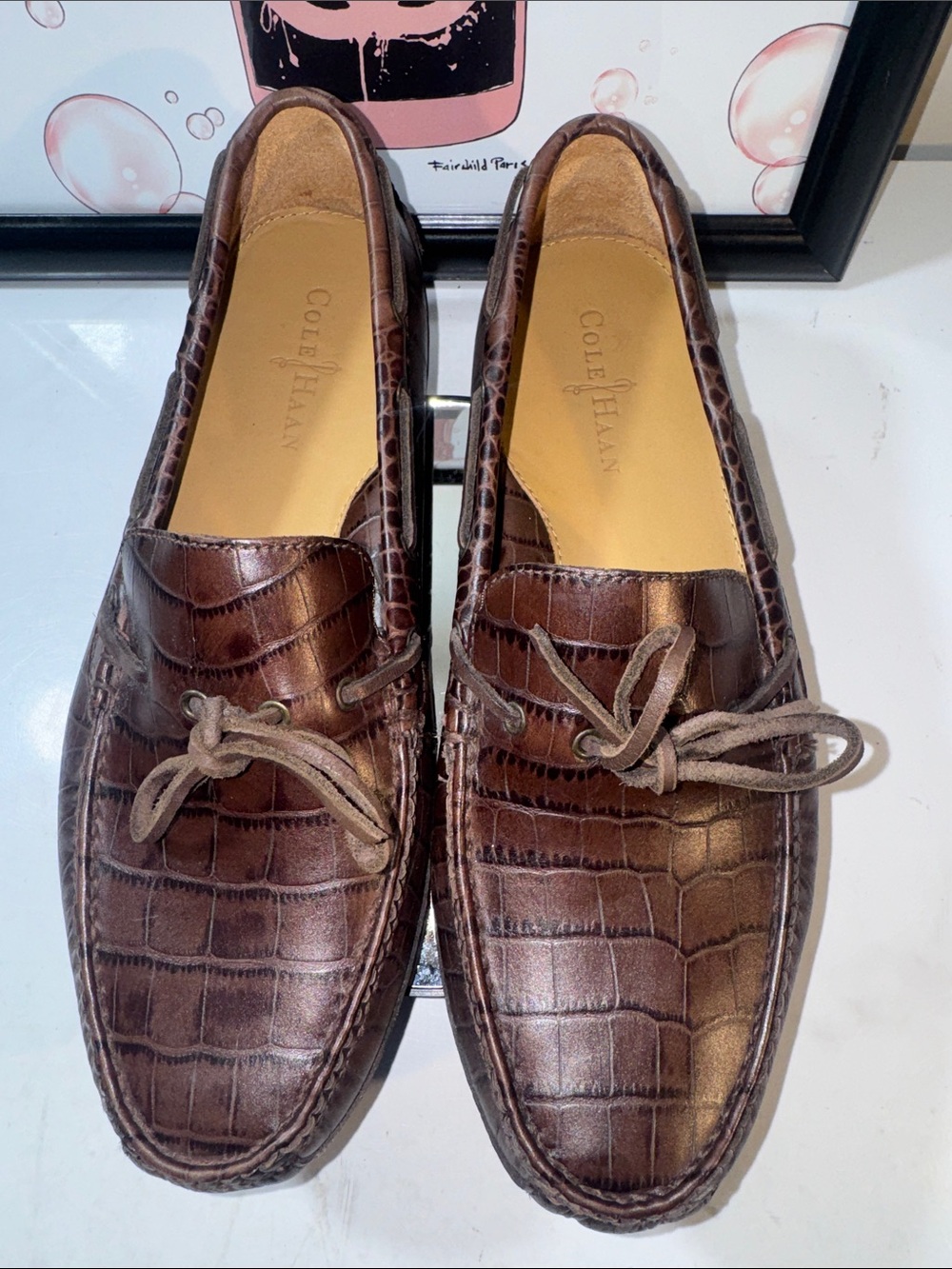 Cole Haan Men’s Brown Croc-Embossed Leather Driving Loafers - Size 11M